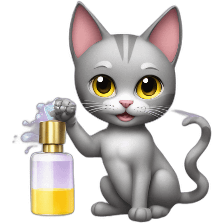 super hero cat spraying perfume on itself emoji