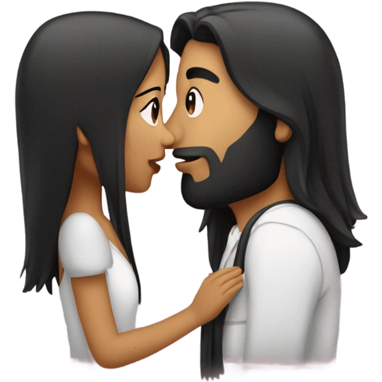 Guy with long black hair kissing Filipina girl emoji