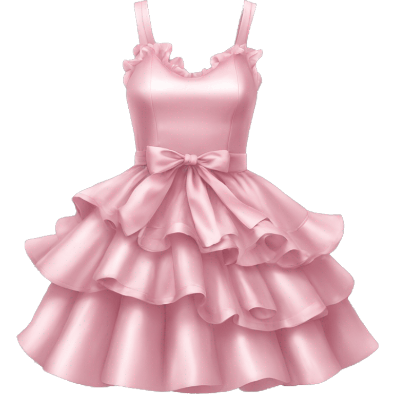 satin soft pink dress with ruffle and with ribbon emoji