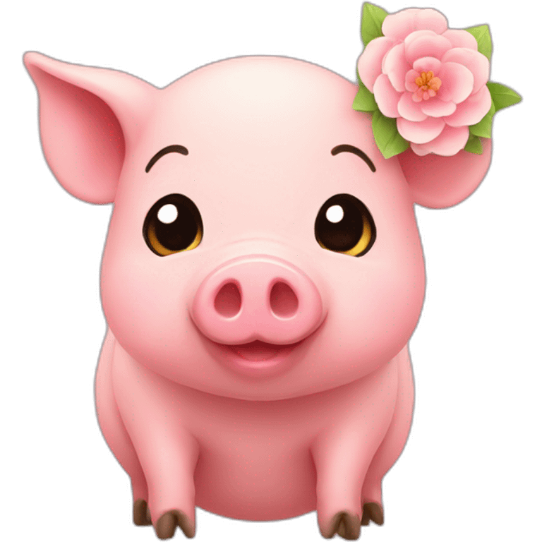 Pig cute with flower emoji