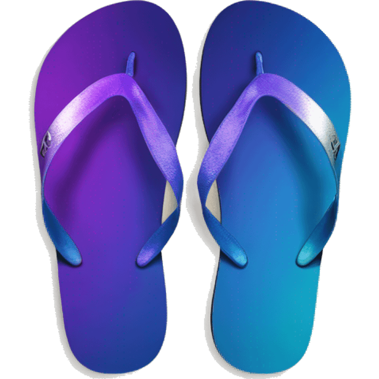 Realistic dark purple to blue ombre flip flops with metallic silver accents. emoji