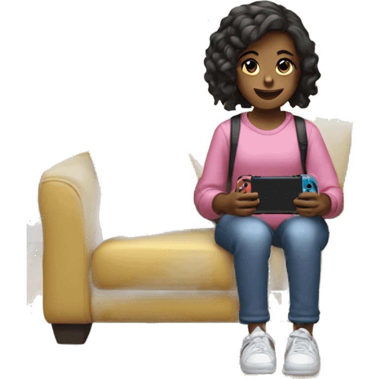 A girl is sitting and playing a Nintendo Switch emoji