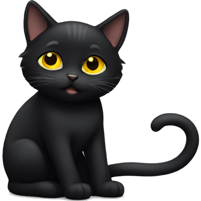 Black cute cat with yellow eyes emoji