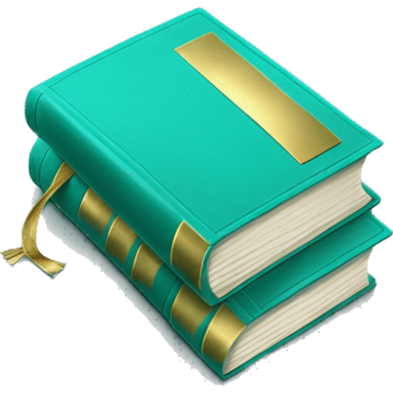 Realistic isolated turquoise book with metallic gold writing laying down flat. emoji