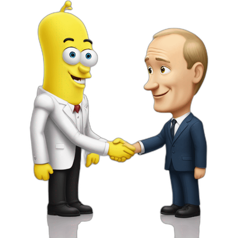 Vladimur putin shakes hand with spongebob squarepants emoji