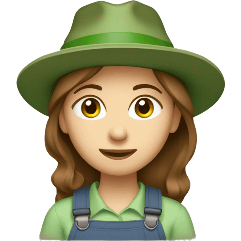 A gardener woman, brown hair , green eyes, wearing hat light brown  emoji