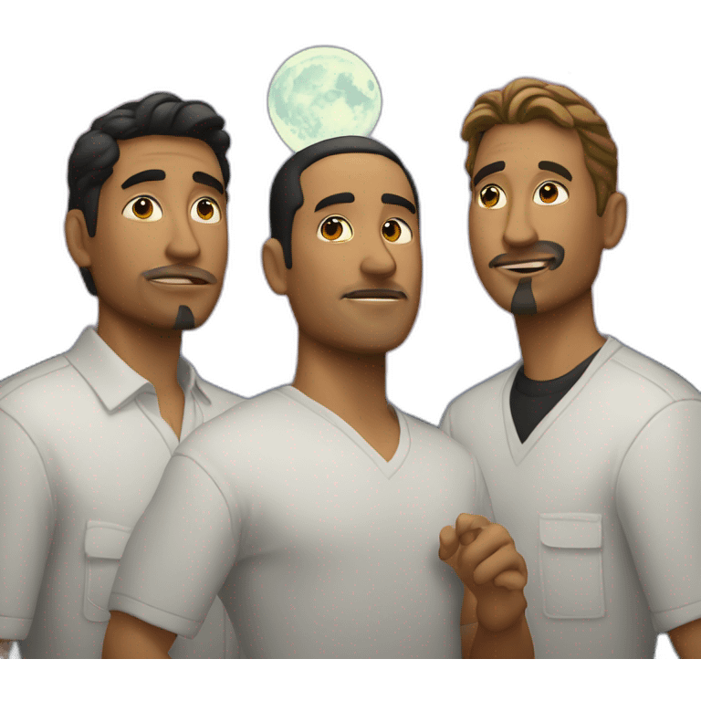 two white guys and a chicano looking at the moon emoji