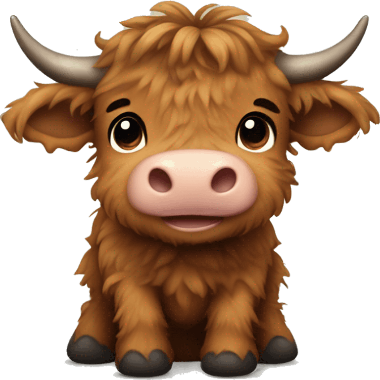 brown fluffy baby scottish cow with a spiderweb between horns emoji