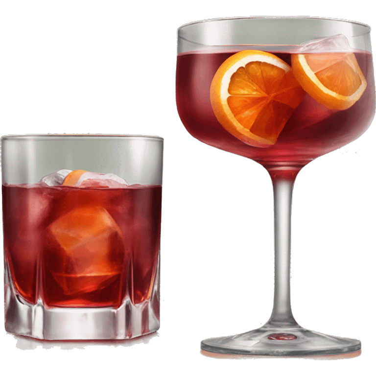 Negroni cocktail with one big clear ice cube in a pretty tumblr Glas  emoji