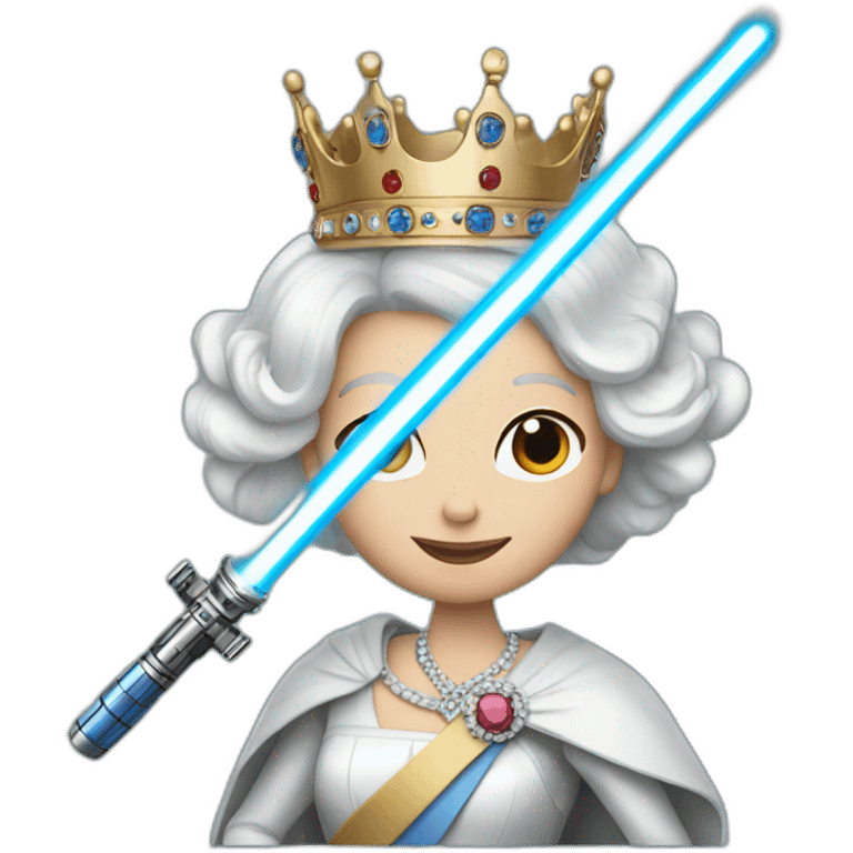 Queen Elizabeth with a blue lightsaber emoji