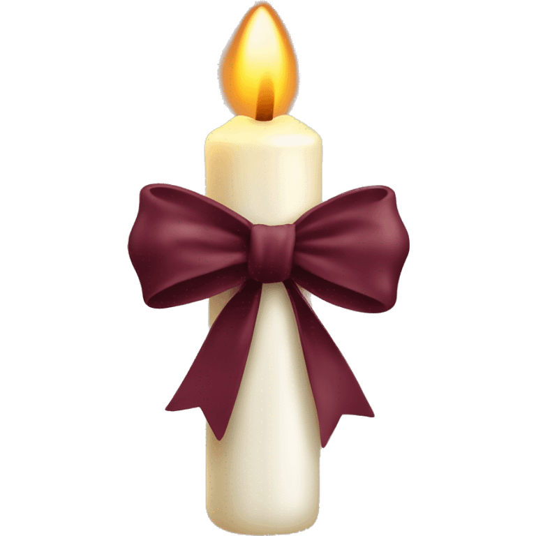 thin white candle with burgundy bow at the bottom  emoji