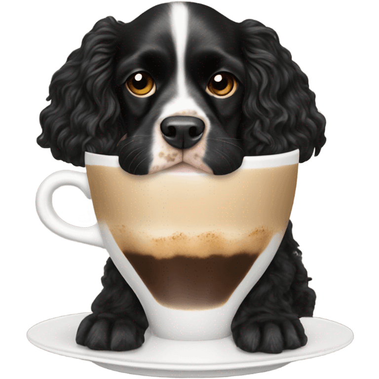 Black cocker spaniel drinking capucino emoji