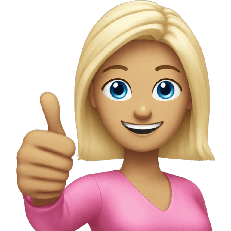 Attractive blonde blue eyed woman wearing pink giving thumbs up emoji