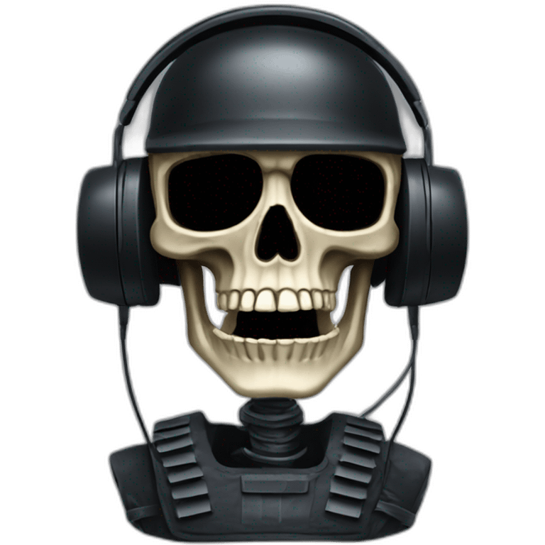 Military Skeleton mask with a long black mask underneath it and headset with a microphone emoji