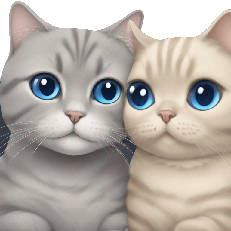 Grey Scottish fold cuddling with blue eyes beige cat  emoji