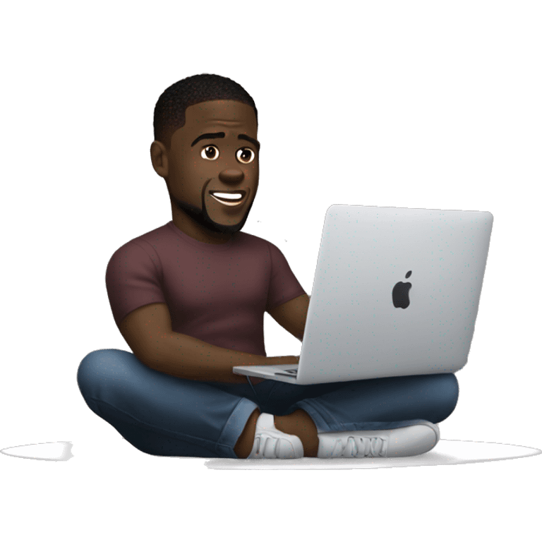 kevin hart cross-legged working on macbook emoji