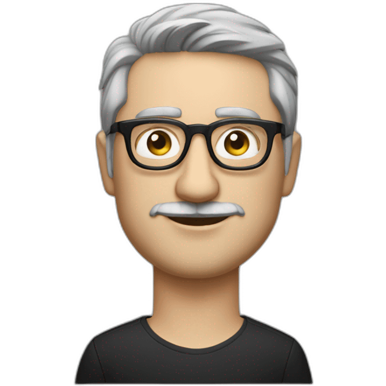 Black Tesla Model 3 with middle age lean white man with black hair & glasses emoji