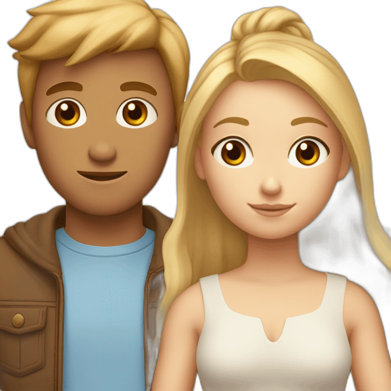 Un couple adolescent avec une fille aux yeux bleus et aux cheveux blonds et un garçon à la peau blanche, avec les yeux marrons, les cheveux bruns emoji