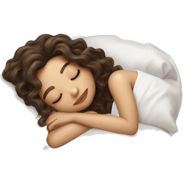 brunette shoulder length wavy hair girl sleeping beautifully with a silk pillow emoji