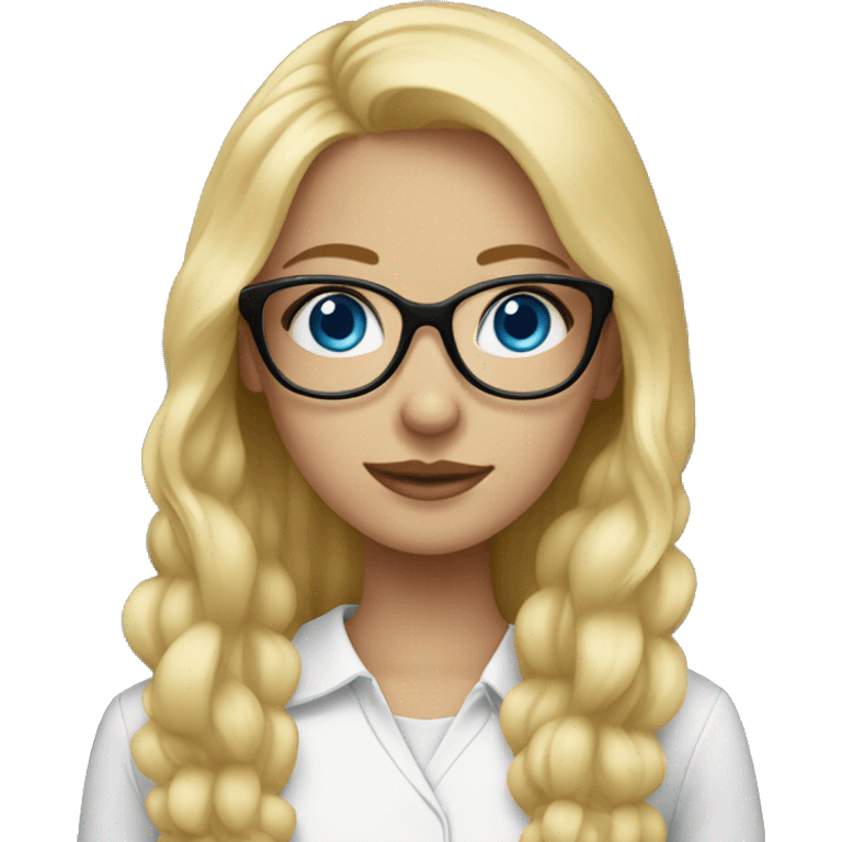 A blonde girl with blue eyes and black glasses  emoji