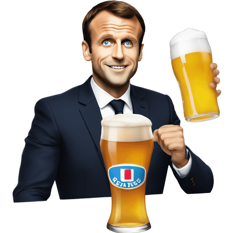 Emmanuel Macron avec une bière emoji