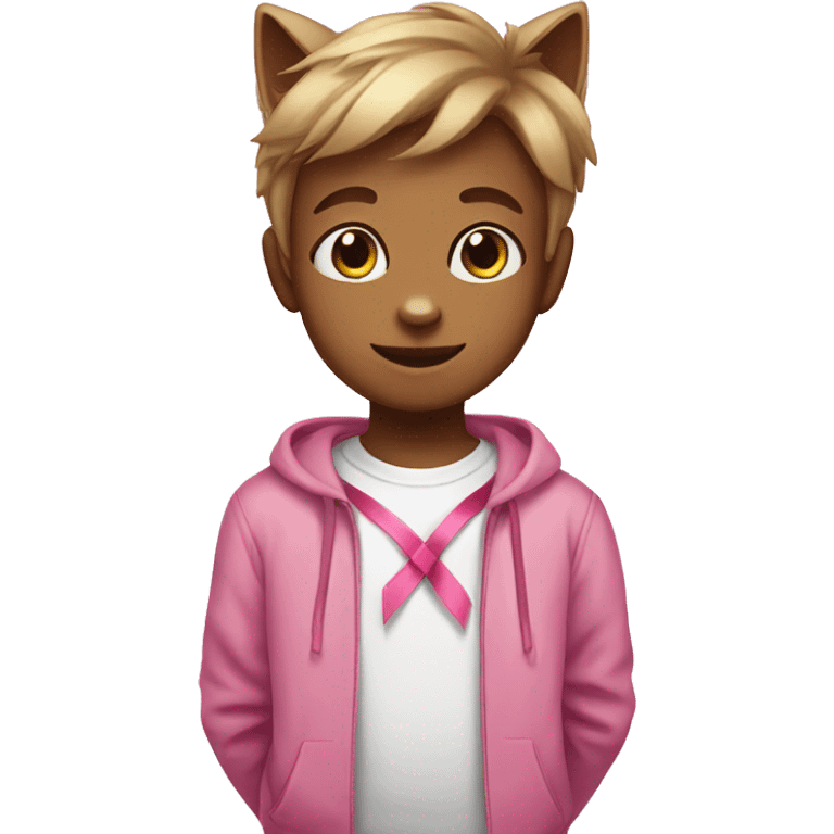 Cat boy pink ribbon emoji