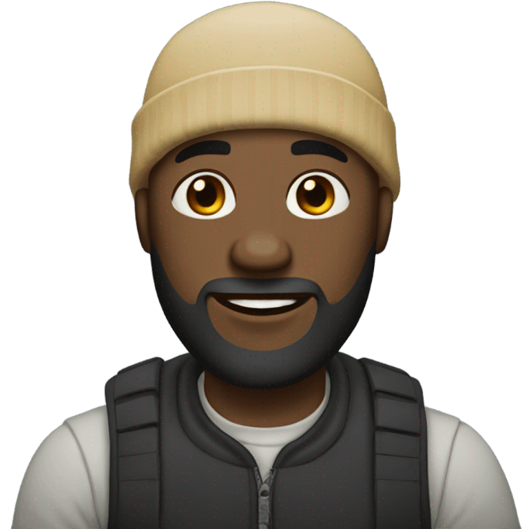 Black bald man with a beard and beanie emoji