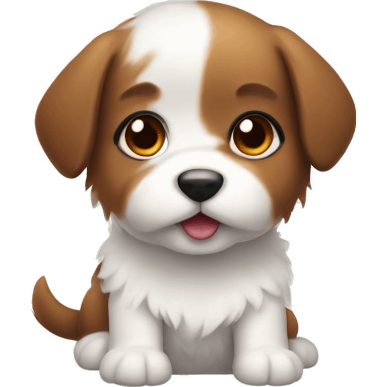 Cute puppy with brown ears and white fluffy body  emoji