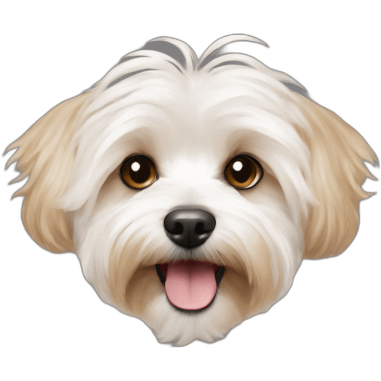 white maltipoo yorkshire terrier mix with light brown ear emoji