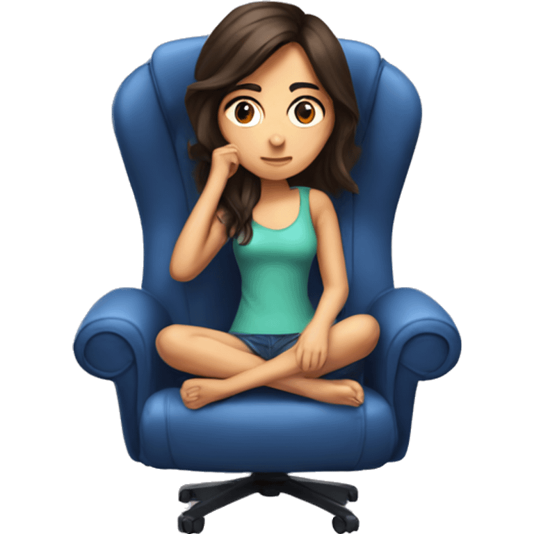 brunette girl thinking on a Gaming chair emoji