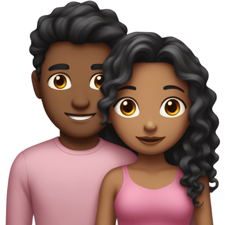 make a guy and a girl, they are hugging, the girl has pink long wavy hair. The guy has black hair and light skin emoji