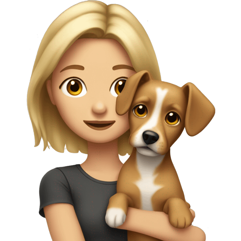 girl with dirty blonde hair, with her little tan dog with floppy ears emoji