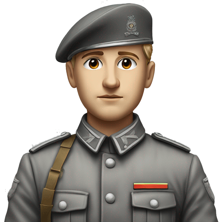 photorealistic 30 years old german soldier the middle of the XX century gray uniform detailed face with wrinkles, closed mouth, small eyes  emoji