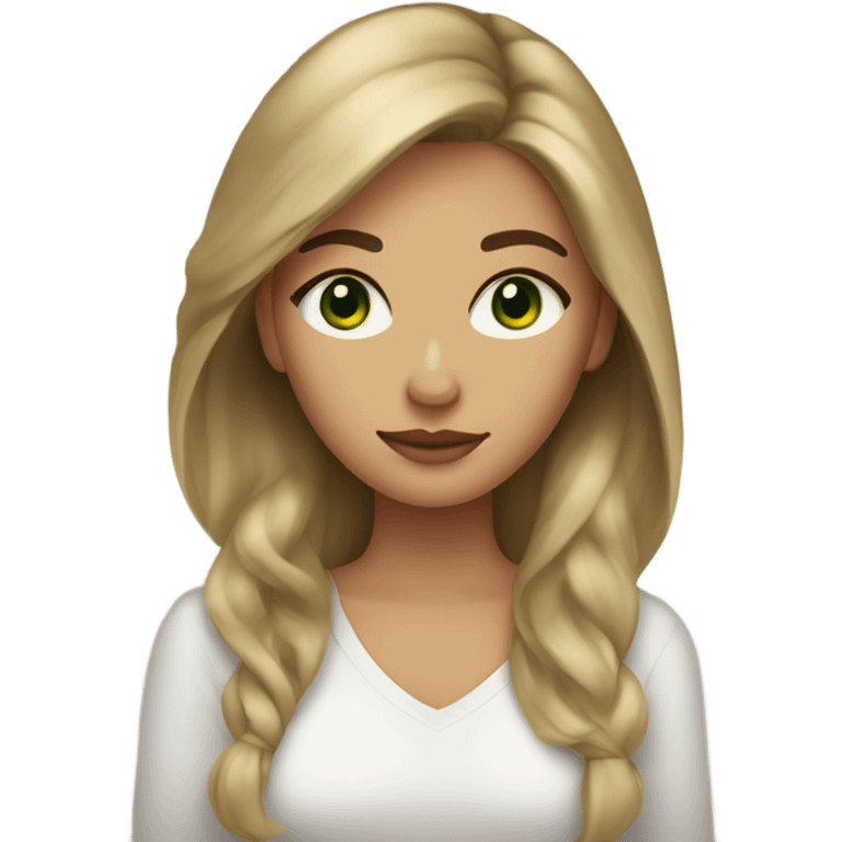 woman light tan, forest green eyes, dark brown hair blonde streaks in front of hair emoji