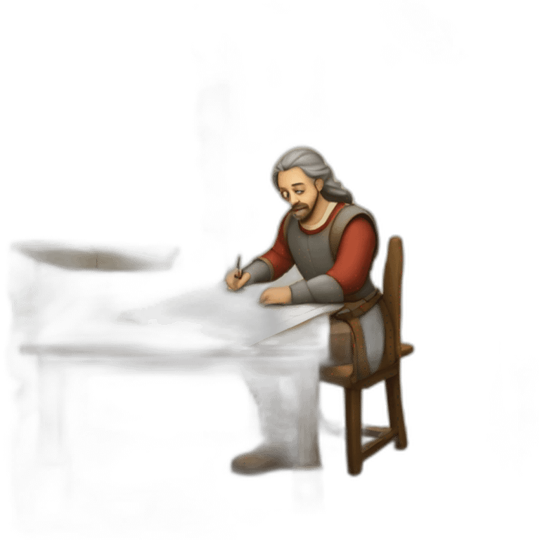 medieval architect working, overseeing a floor plan laid out on a piece of paper emoji