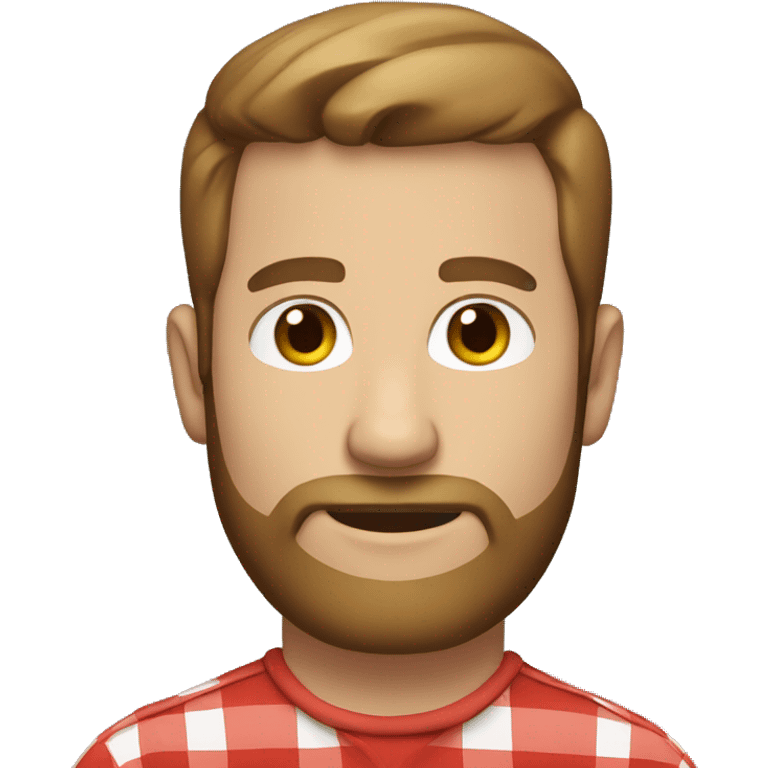 white man around 35. short brown hair. with beard. wear a scarlet check shirt. emoji