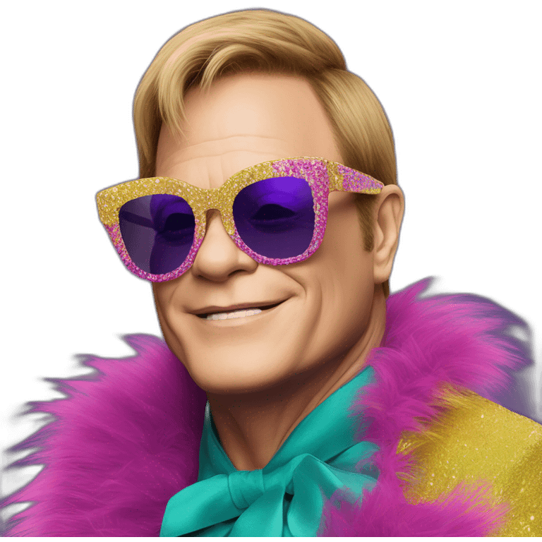 elton john in oversized square cat-eye colorful sunglasses for mardi gras emoji