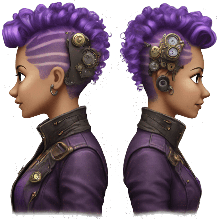 Photorealistic steampunk profile short mohawk purple  curl Caucasia girl emoji