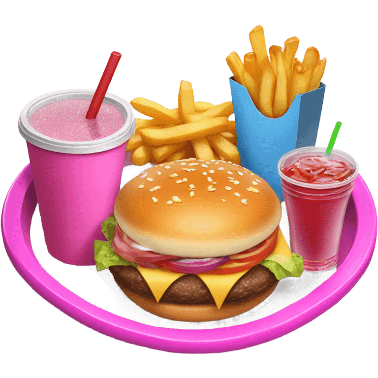 Pink fast food on fast food tray with glitter  emoji