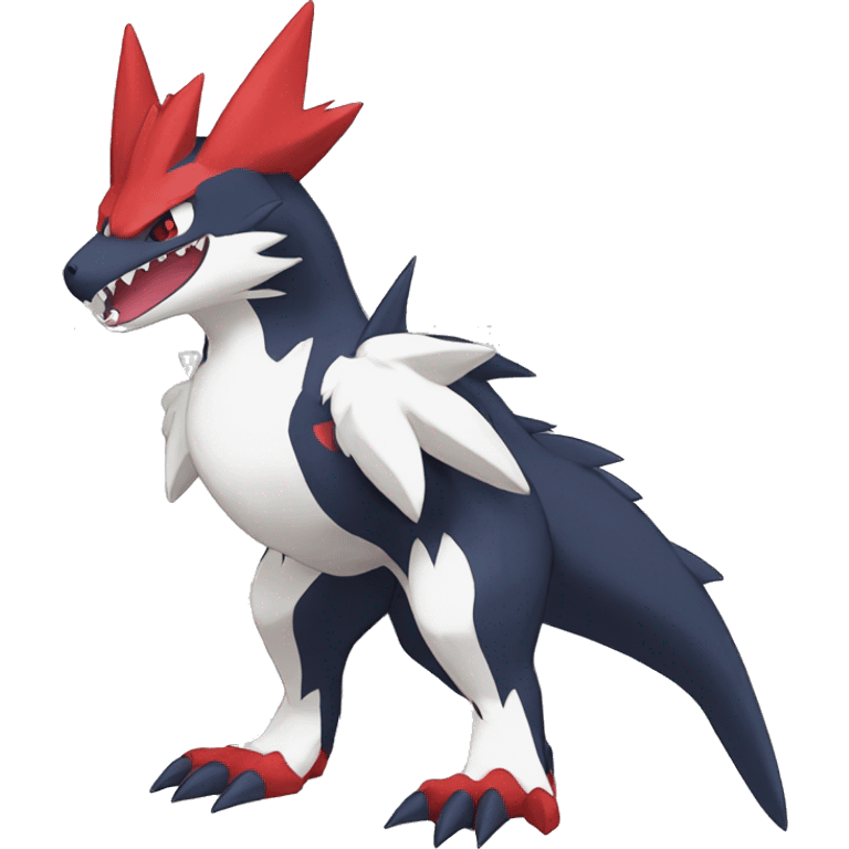 Cute cool black red nargacuga-garchomp-zangoose-Quilava animal hybrid Fakemon full body emoji