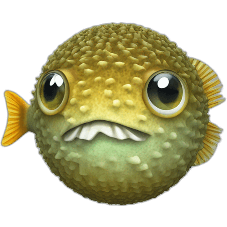 3d sphere with a cartoon economic seagrass Pufferfish skin texture with filthy eyes emoji