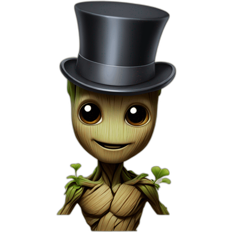 baby groot with top hat emoji