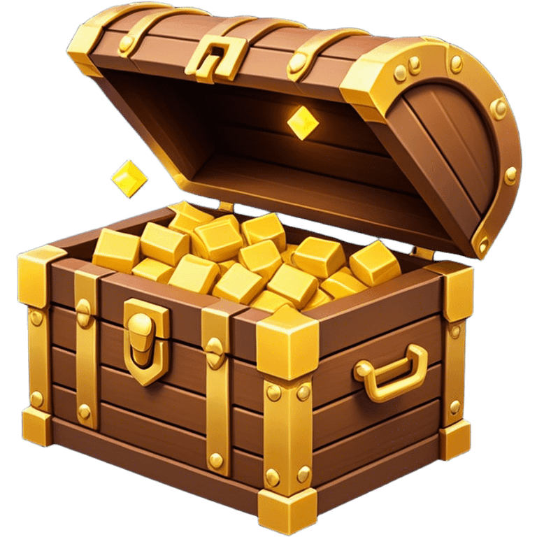 Clash of Clans aesthetic: Cinematic Playful Pixel 3D Treasure Chest Portrait Emoji, rendered in a 3D vector-style similar to standard emojis with minimal shading and bold, simplified shapes. A compact, distinct form with signature details, softly glowing with a pixelated adventure charm. Simplified yet unmistakably iconic, highly detailed and consistent, glowing with a soft radiance and high shine. Stylized with a touch of classic pixel-art charm and a soft glowing outline, capturing the essence of a beloved gaming relic with a friendly, playful manner! emoji