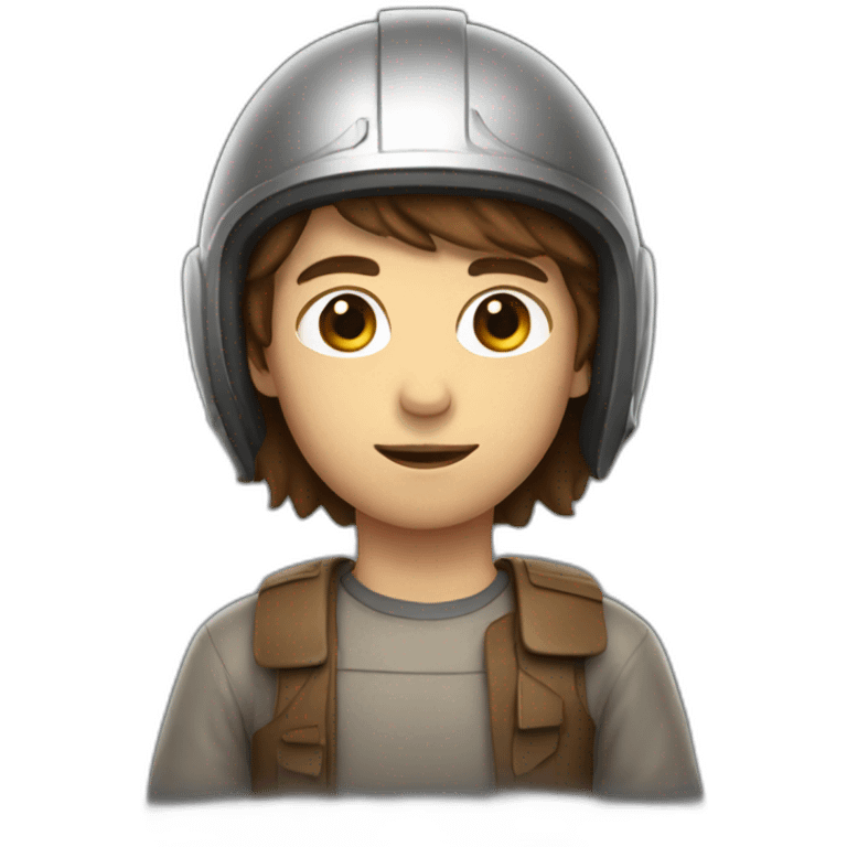 boy with longer brown hair covered with a helmet emoji