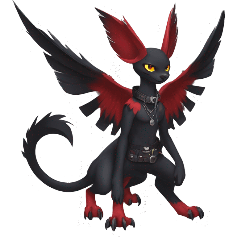 cool edgy black punk red nargacuga-raven-cat-animal hybrid Fakemon collar full body emoji