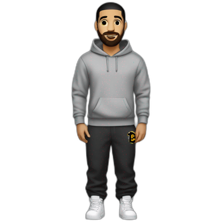 Drake avec un pantalon noir et un Sweat gris emoji