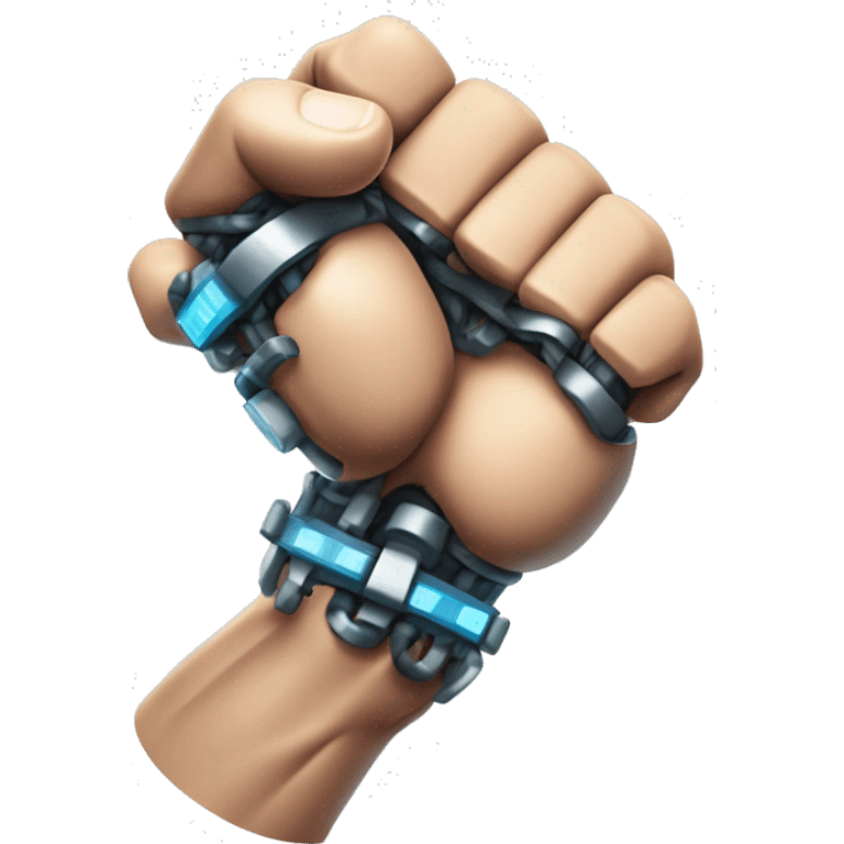 Flexing cyborg bicep and forearm with circuits and shocks emoji