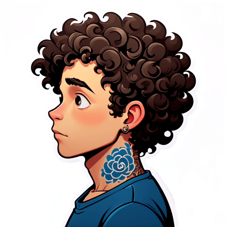 Boy with curly hair and neck tattoo emoji