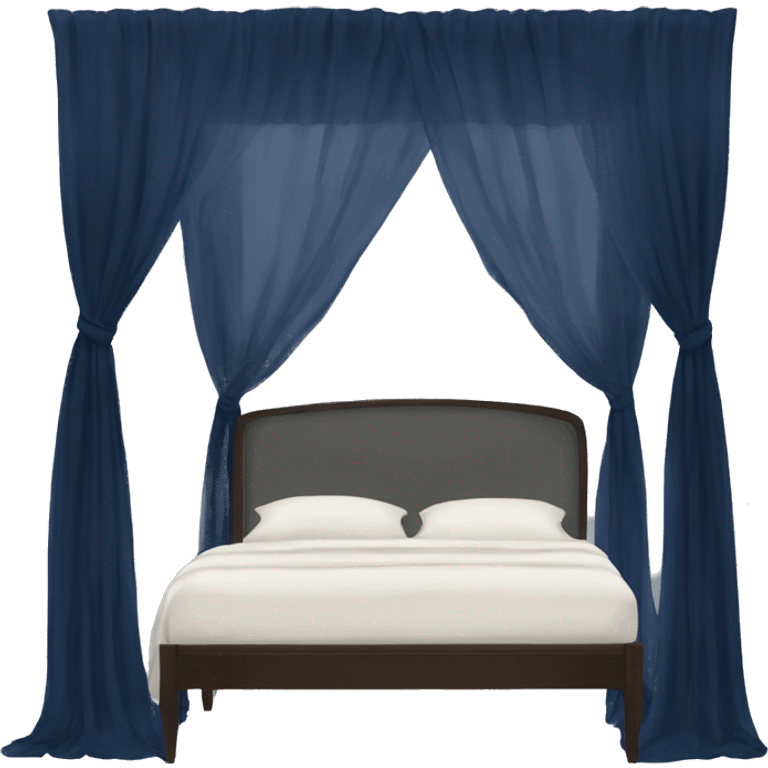 Midnight blue canopy bed with sheer curtains emoji