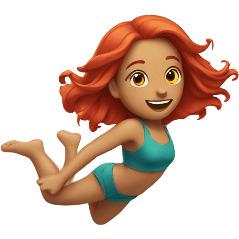 Girl flipping on beach with red hair emoji